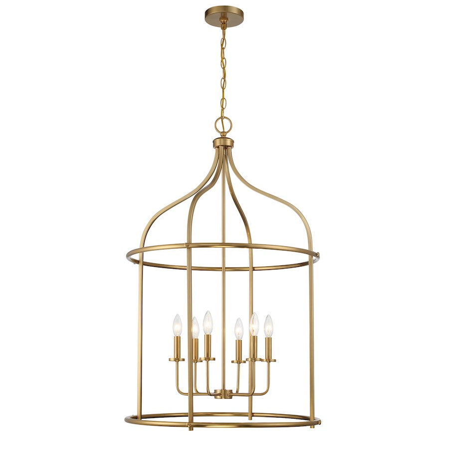 6 Light Pendant, Warm Brass