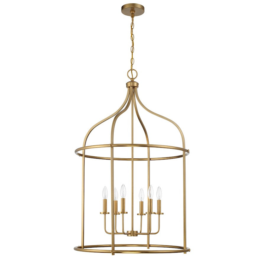 6 Light Pendant, Warm Brass