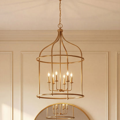 6 Light Pendant, Warm Brass