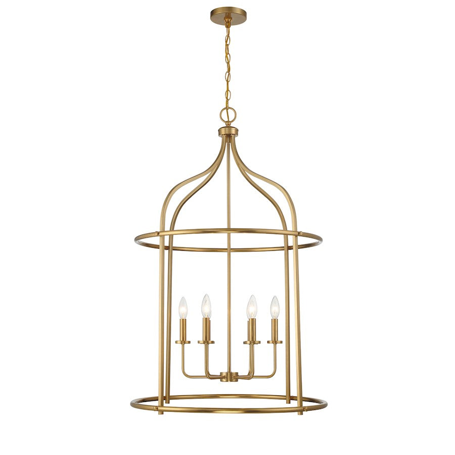6 Light Pendant, Warm Brass