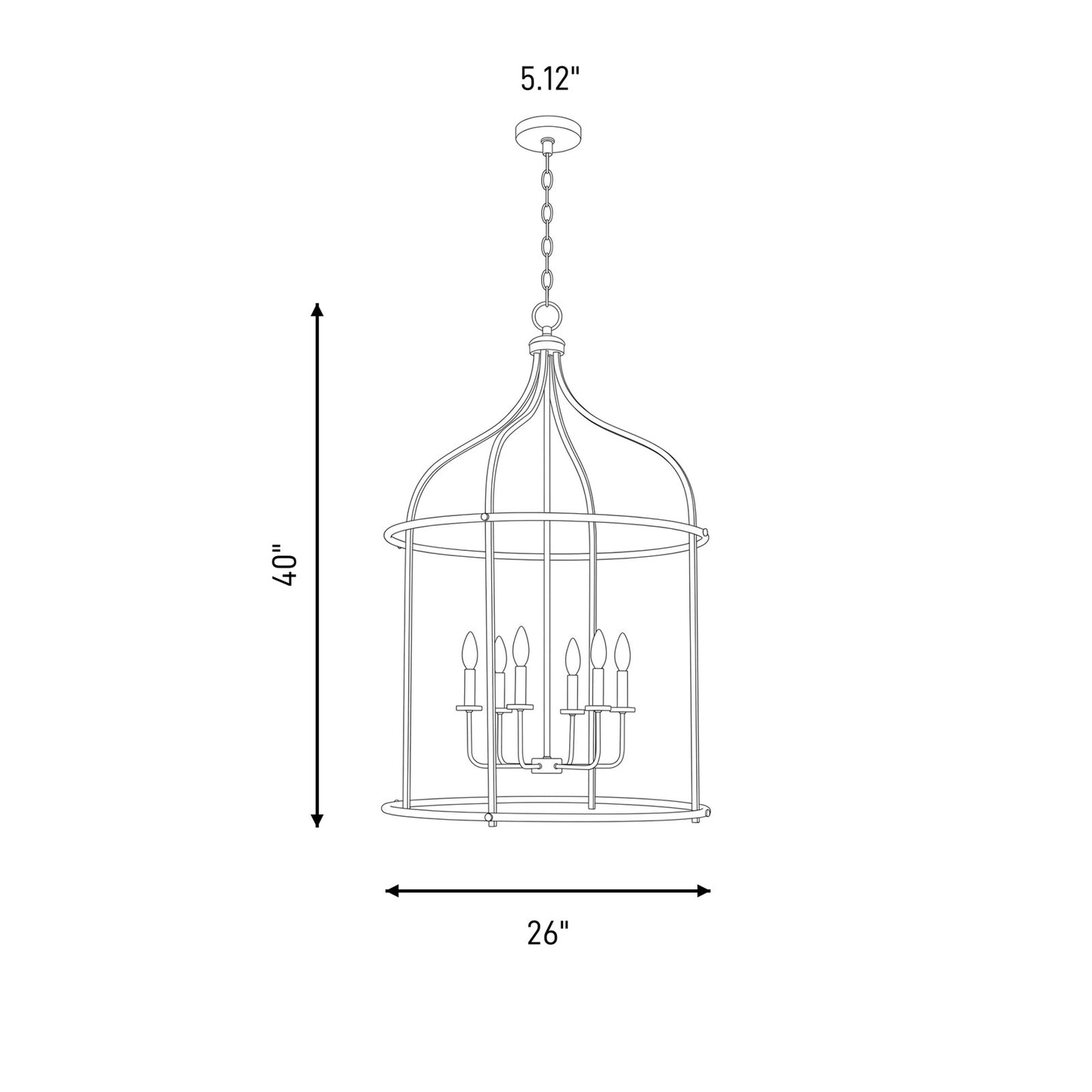 6 Light Pendant, Warm Brass