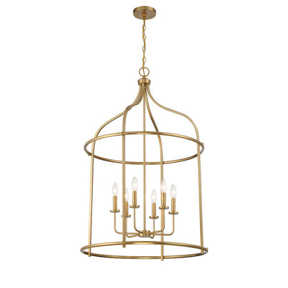6 Light Pendant, Warm Brass