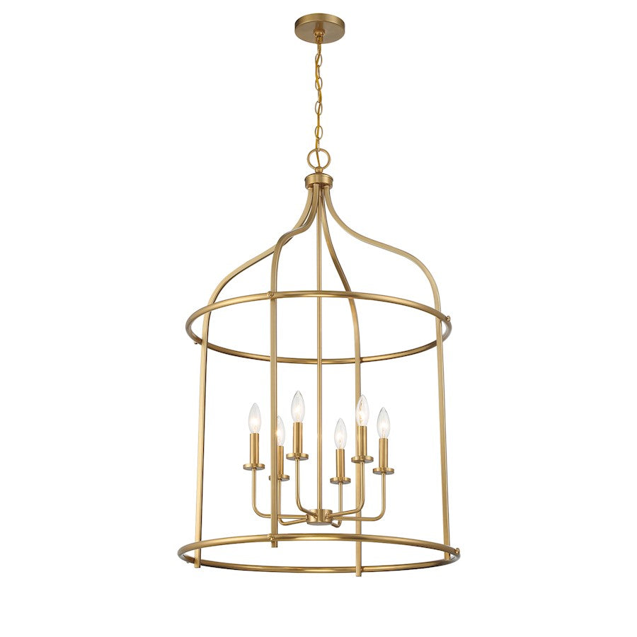 6 Light Pendant, Warm Brass