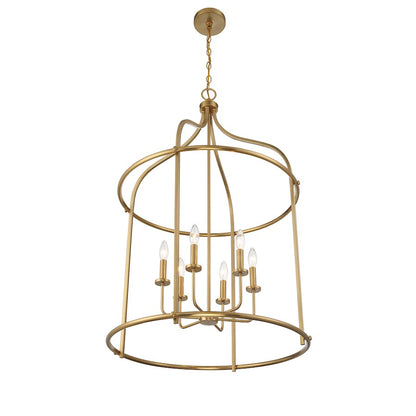 6 Light Pendant, Warm Brass