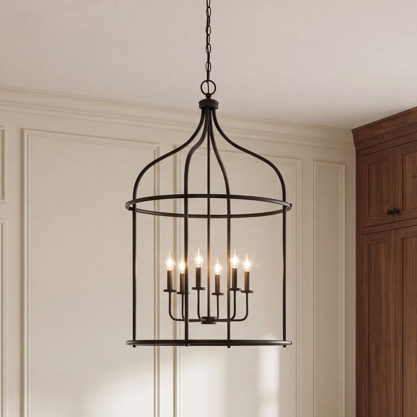 6 Light Pendant, Matte Black