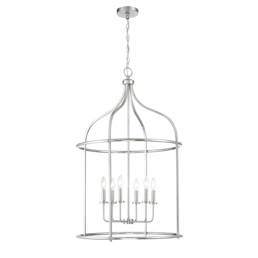 6 Light Pendant, Satin Nickel