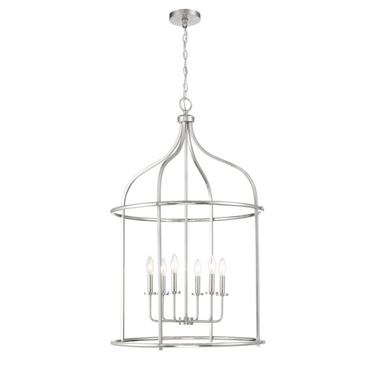 6 Light Pendant, Satin Nickel
