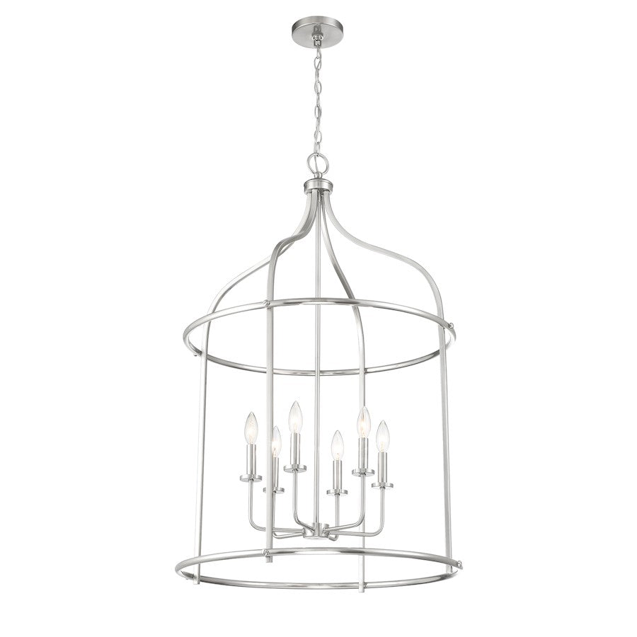 6 Light Pendant, Satin Nickel