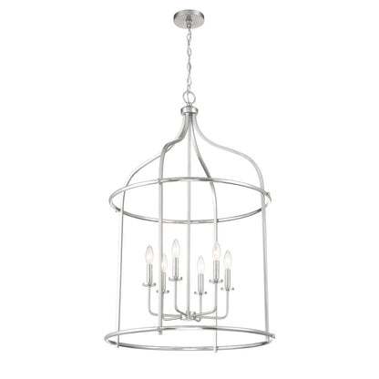 6 Light Pendant, Satin Nickel