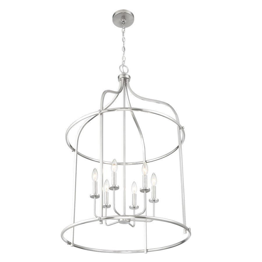 6 Light Pendant, Satin Nickel