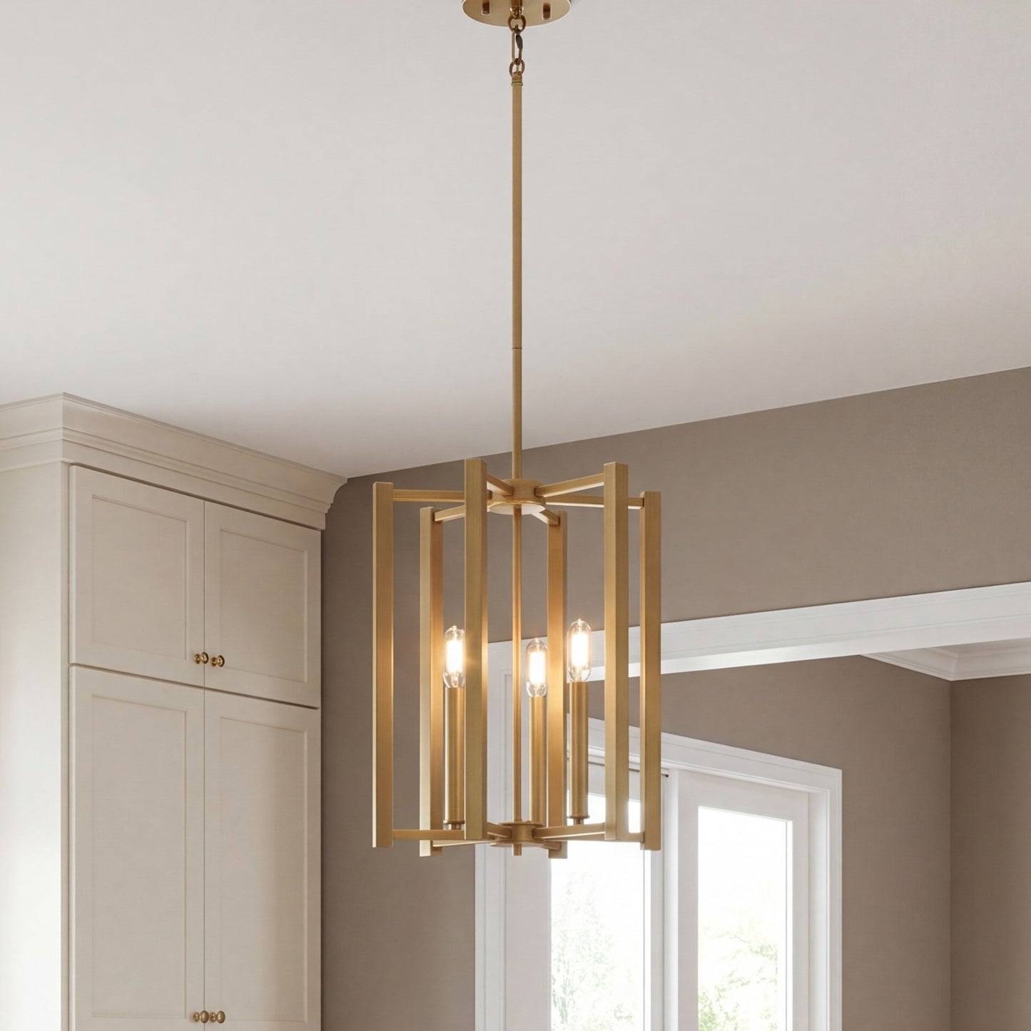 3 Light Pendant, Warm Brass
