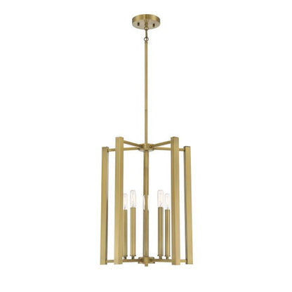 5 Light Pendant, Warm Brass