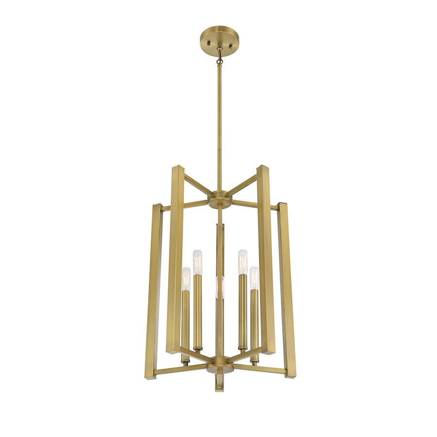 5 Light Pendant, Warm Brass