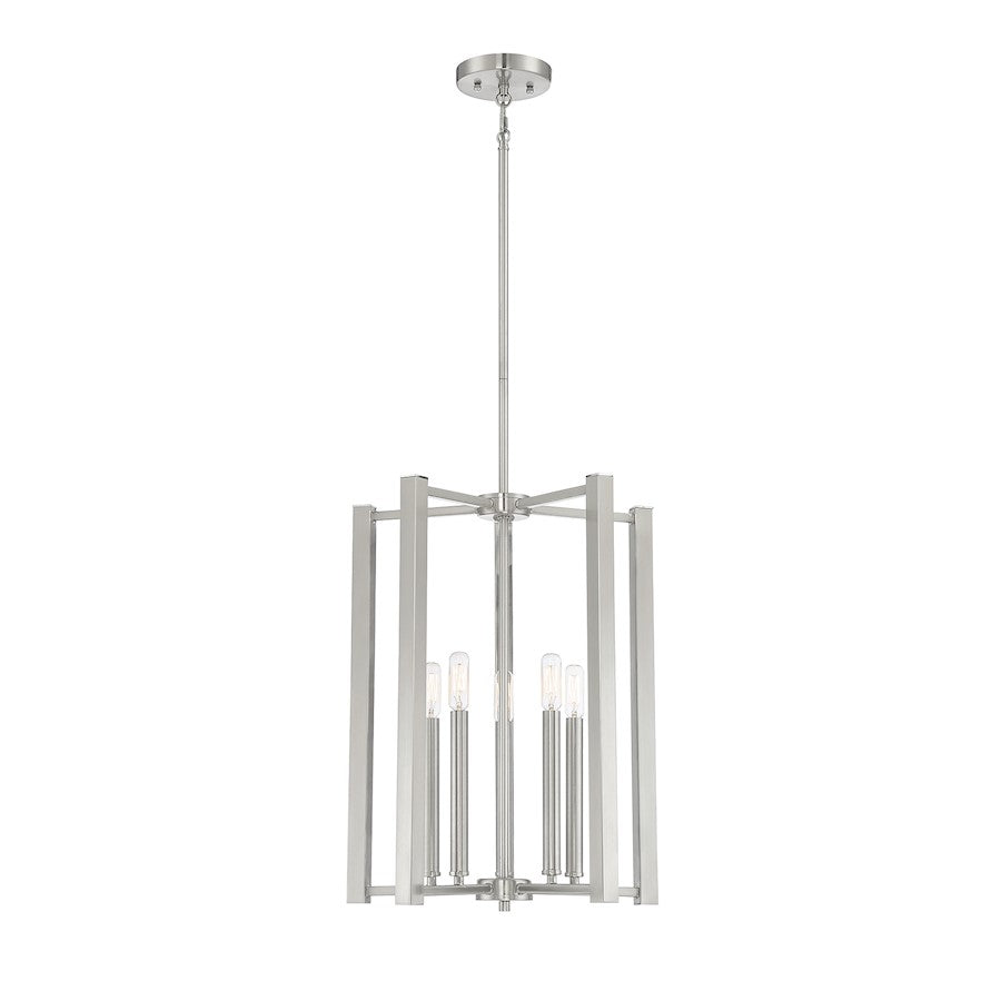 5 Light Pendant, Satin Nickel