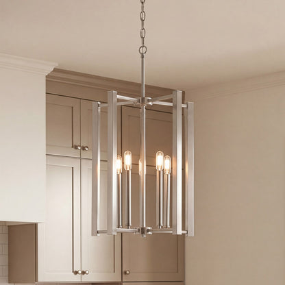 5 Light Pendant, Satin Nickel