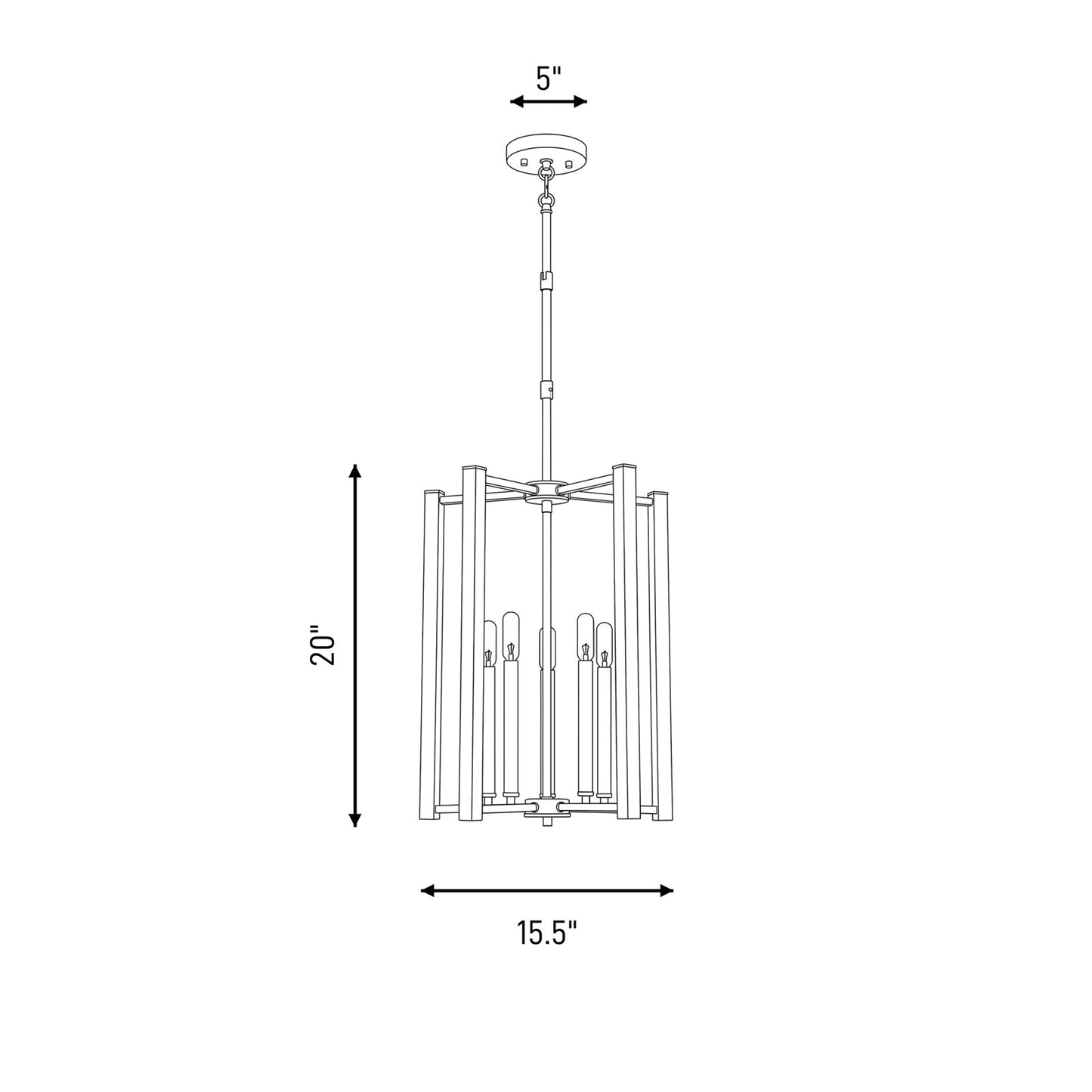 5 Light Pendant, Satin Nickel