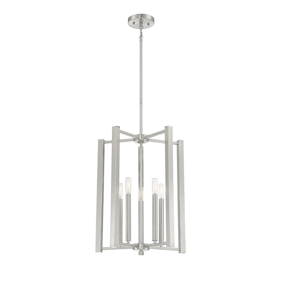 5 Light Pendant, Satin Nickel