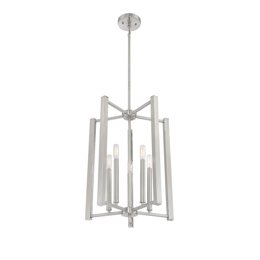 5 Light Pendant, Satin Nickel