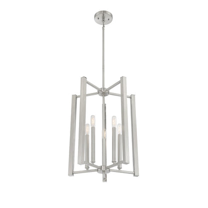 5 Light Pendant, Satin Nickel