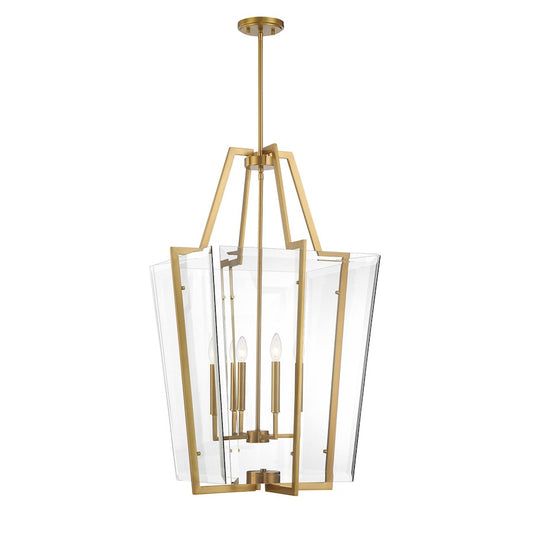 4 Light Pendant, Warm Brass