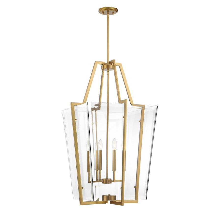 4 Light Pendant, Warm Brass
