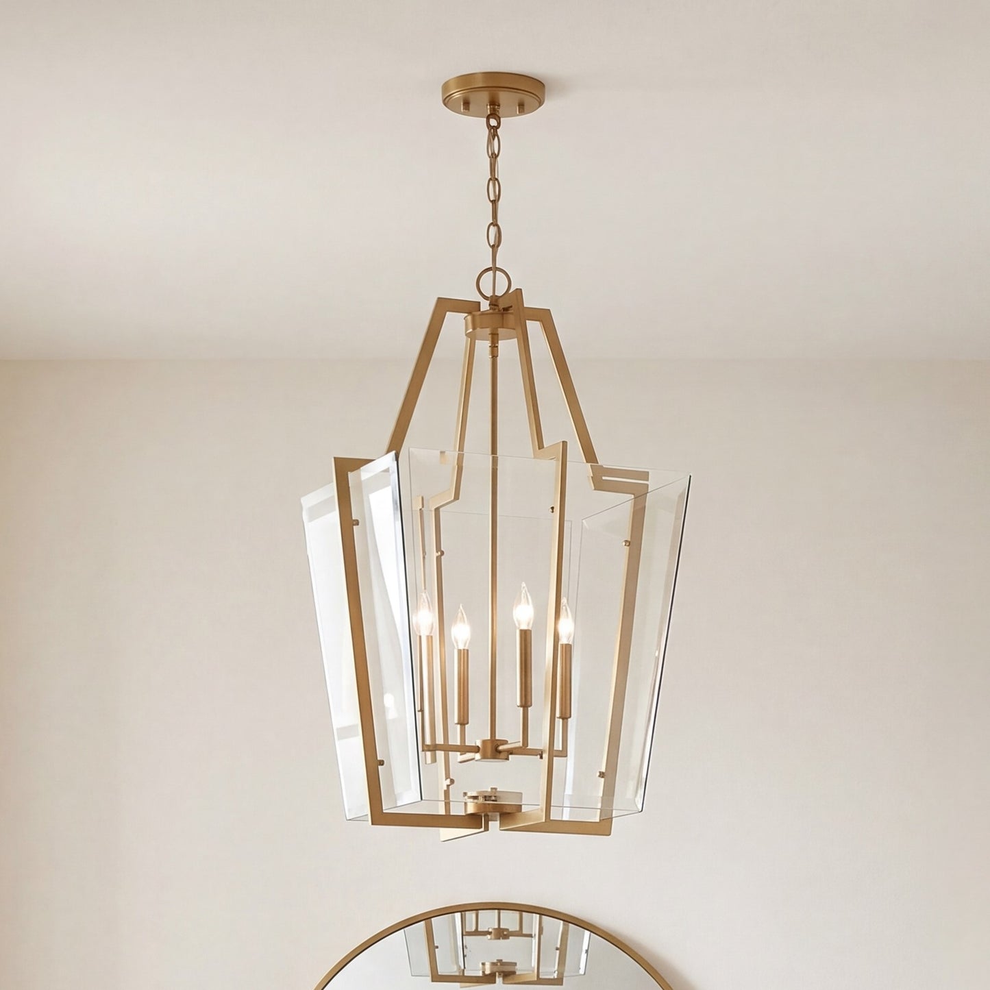 4 Light Pendant, Warm Brass