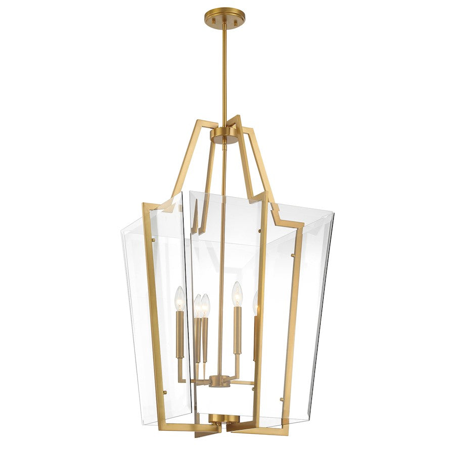 4 Light Pendant, Warm Brass