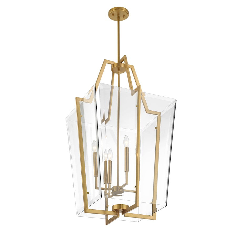 4 Light Pendant, Warm Brass