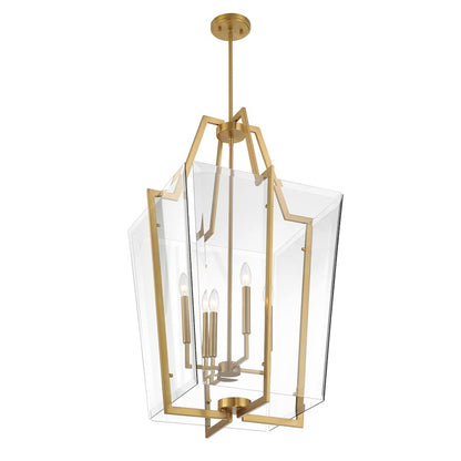 4 Light Pendant, Warm Brass