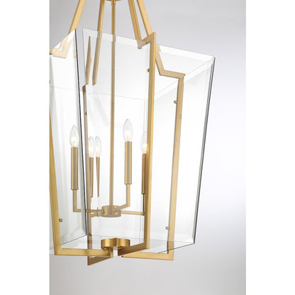 4 Light Pendant, Warm Brass