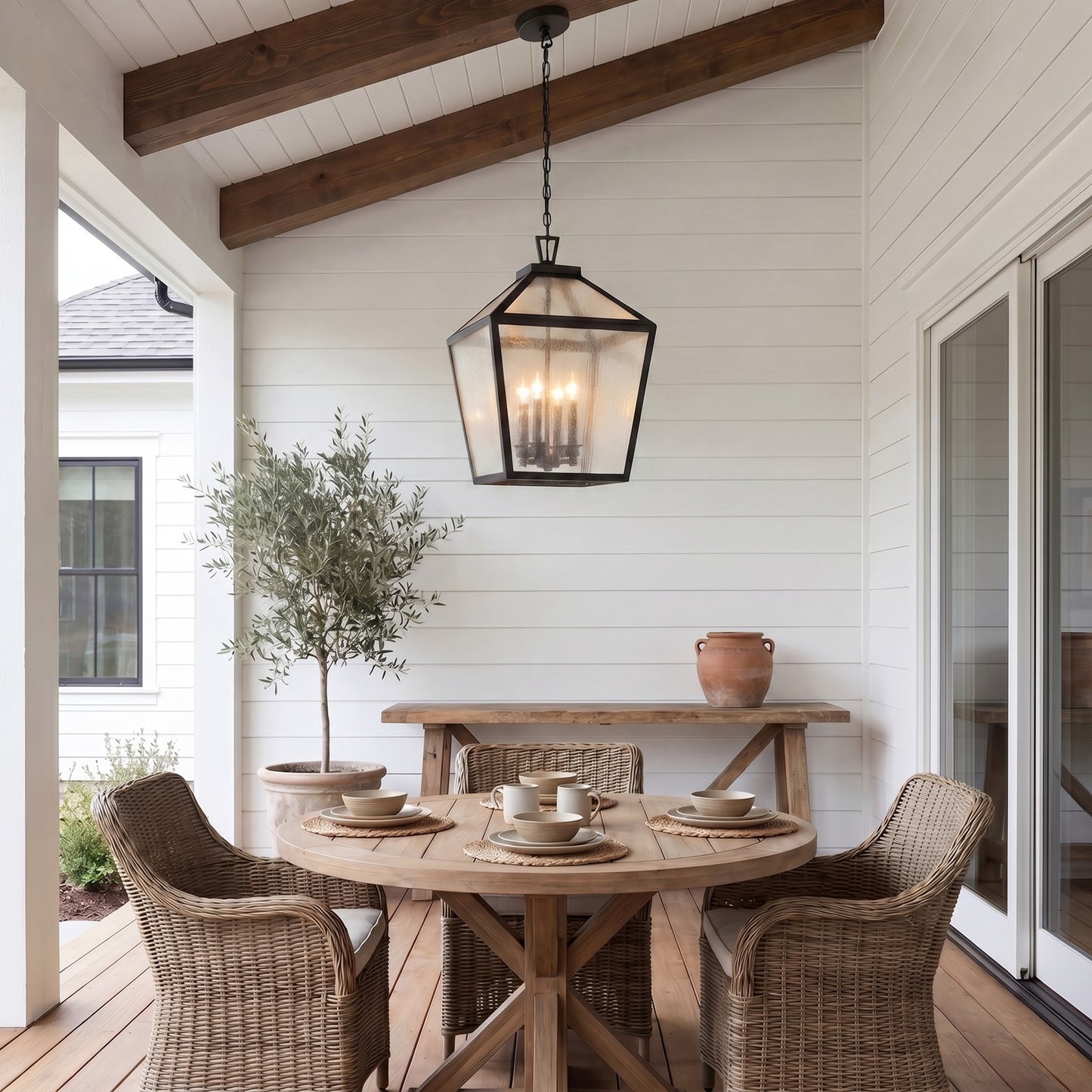Savoy House Woodstock 4 Light Outdoor Hanging Lantern, Black
