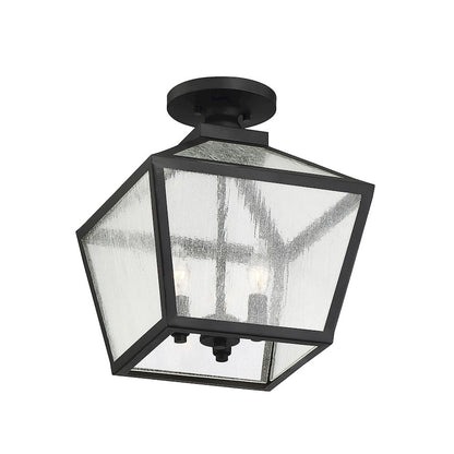 Savoy House Woodstock 3 Light Outdoor Flush Mount Lantern, Black