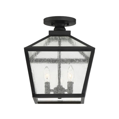 Savoy House Woodstock 3 Light Outdoor Flush Mount Lantern, Black