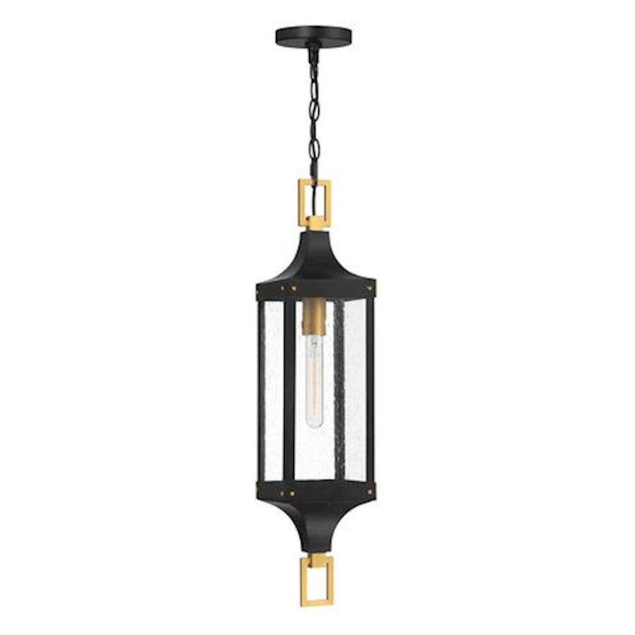 Savoy House Glendale 1Lt Outdoor Hanging Lantern, Black/Brass/Seeded - 5-277-144