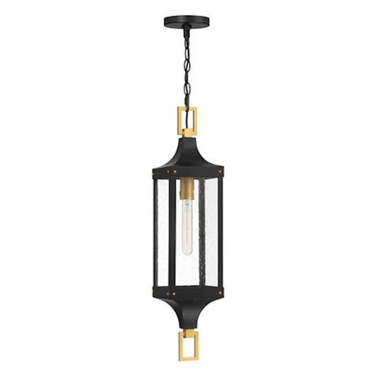 Savoy House Glendale 1Lt Outdoor Hanging Lantern, Black/Brass/Seeded - 5-277-144