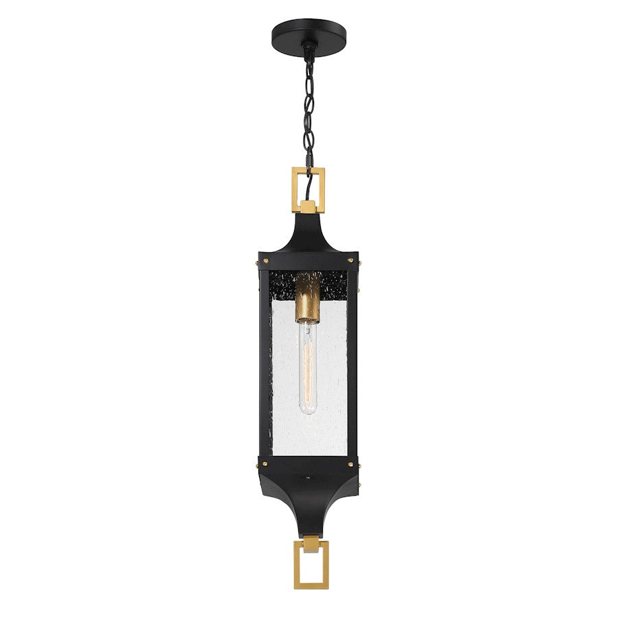 Savoy House Glendale 1Lt Outdoor Hanging Lantern, Black/Brass/Seeded