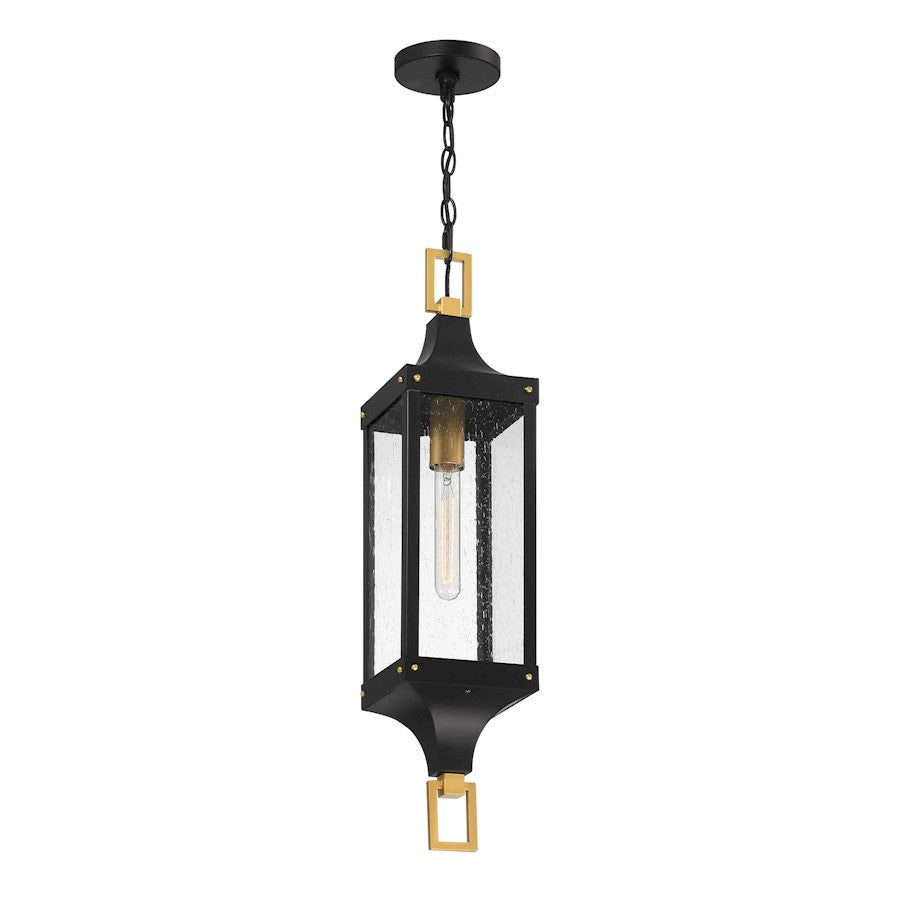 Savoy House Glendale 1Lt Outdoor Hanging Lantern, Black/Brass/Seeded