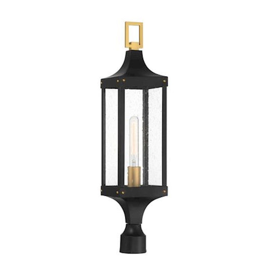 Savoy House Glendale 1Lt Outdoor Post Lantern, Black/Brass/Seeded - 5-278-144