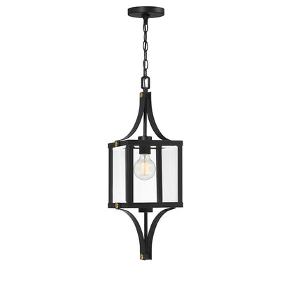 Savoy House Raeburn 1Lt Outdoor Hanging Lantern, Black/Brass/Beveled