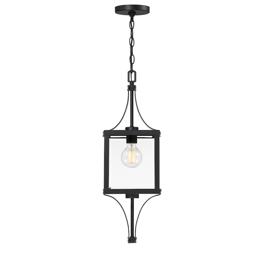 Savoy House Raeburn 1Lt Outdoor Hanging Lantern, Black/Brass/Beveled