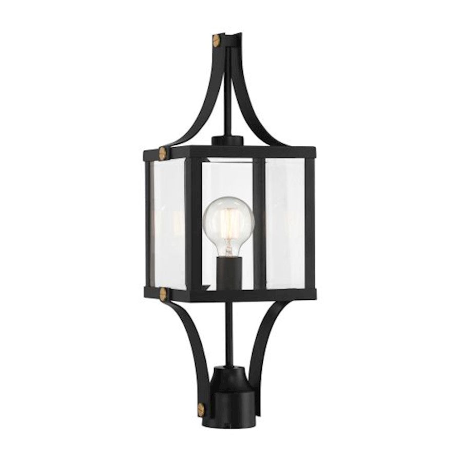 Savoy House Raeburn 1Lt Outdoor Post Lantern, Black/Brass/Beveled