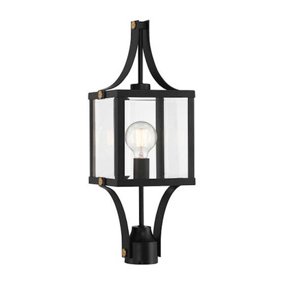 Savoy House Raeburn 1Lt Outdoor Post Lantern, Black/Brass/Beveled