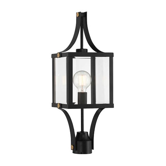 Savoy House Raeburn 1Lt Outdoor Post Lantern, Black/Brass/Beveled