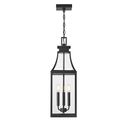 Savoy House Emery 3Lt Outdoor Hanging Lantern, Black/Clear Beveled