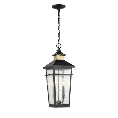 Savoy House Kingsley 2Lt Outdoor Hanging Lantern, Black/Brass - 5-717-143