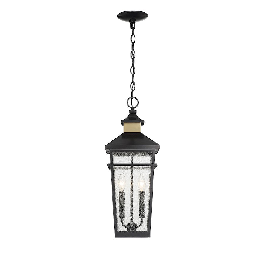 Savoy House Kingsley 2Lt Outdoor Hanging Lantern, Black/Brass