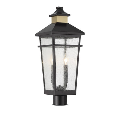 Savoy House Kingsley 2 Light Outdoor Post Lantern, Black/Brass/Clear