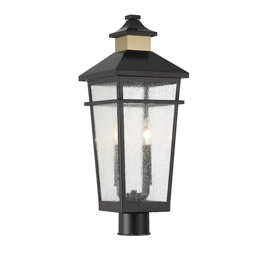 Savoy House Kingsley 2 Light Outdoor Post Lantern, Black/Brass/Clear