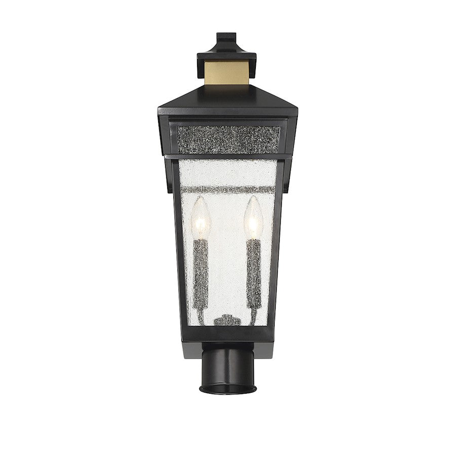 Savoy House Kingsley 2 Light Outdoor Post Lantern, Black/Brass/Clear