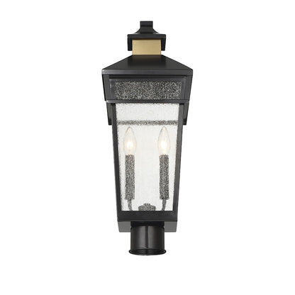 Savoy House Kingsley 2 Light Outdoor Post Lantern, Black/Brass/Clear